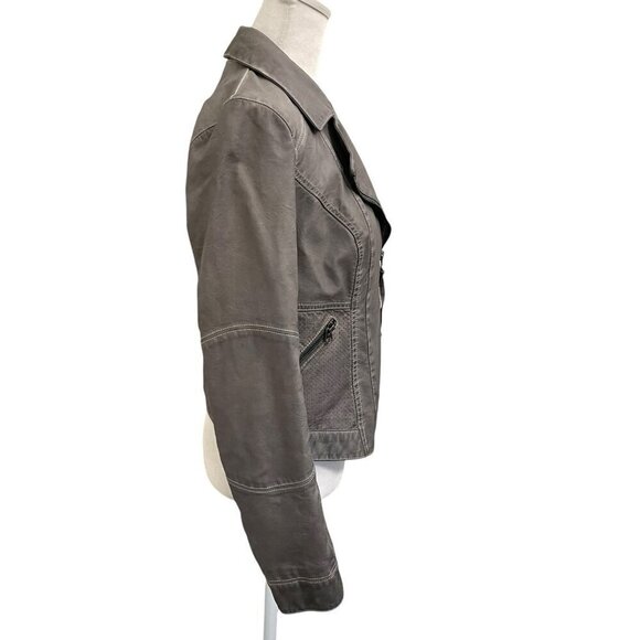 Anthropologie Vegan Leather Moto Jacket Zipper Pockets Gray size Small - Picture 5 of 8
